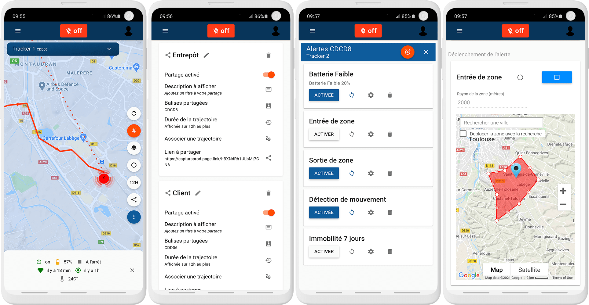 Monitorez votre traceur gps Capturs depuis l'application disponible sur les stores apple et android