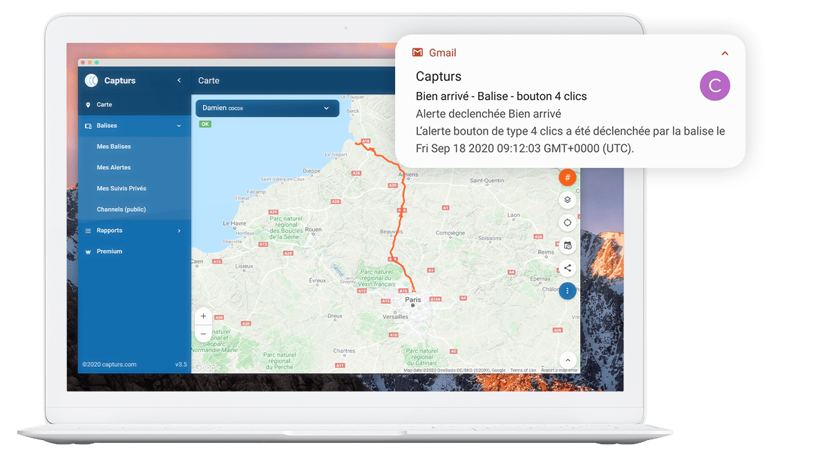 Alertes SMS et Email et suivi des traceurs GPS en temps réel