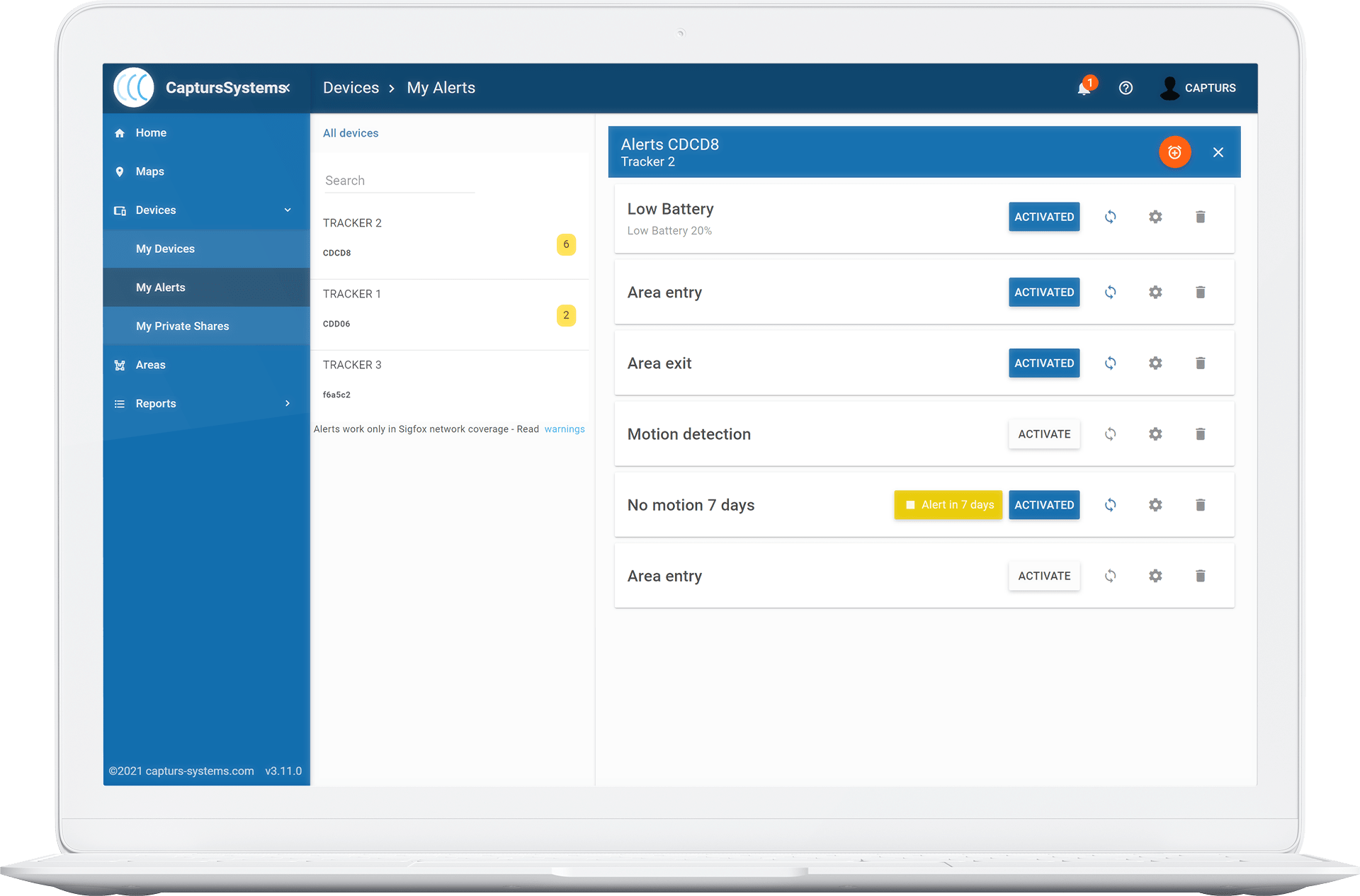 add alerts on your capturs gps tracker
