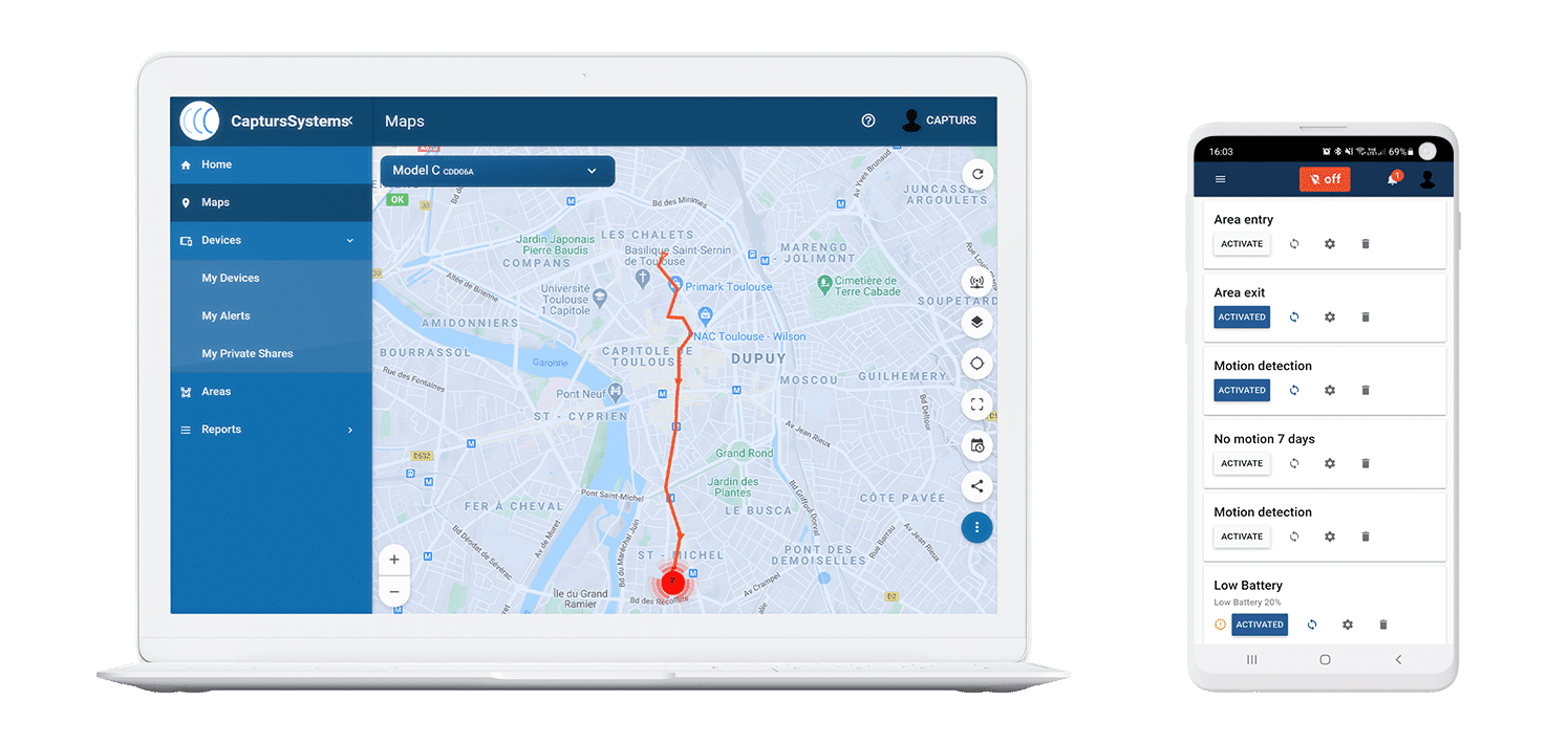 Live tracking and alerts on capturs platform