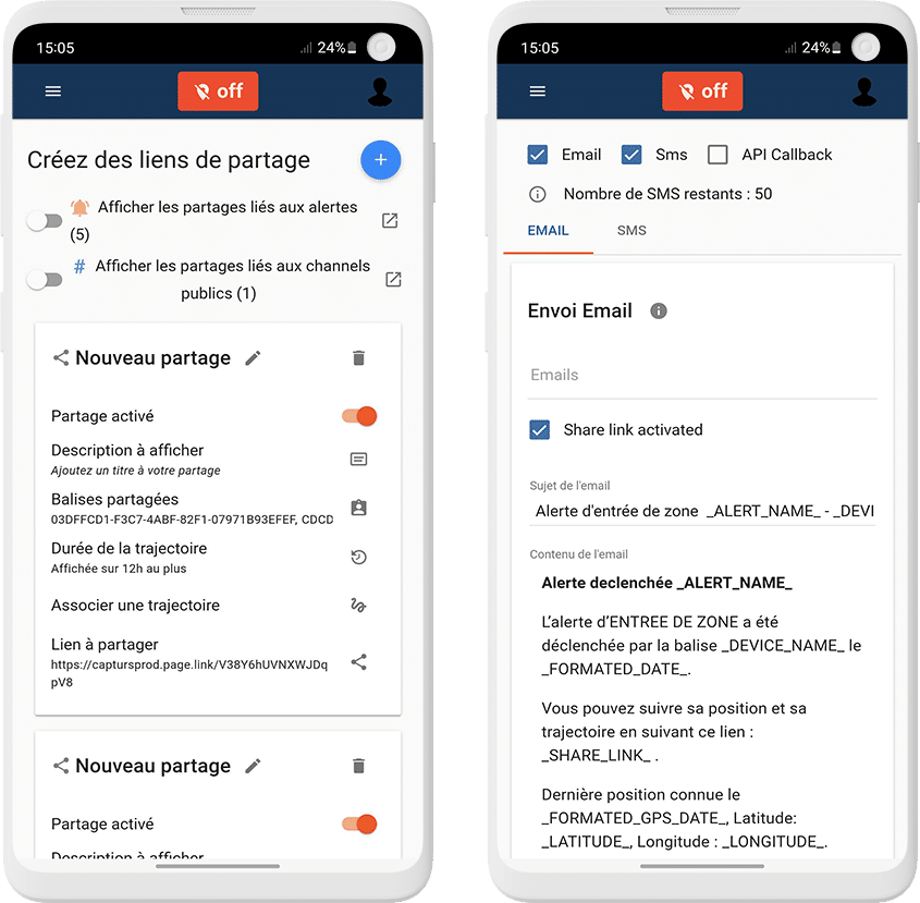 Créez des partages et personnalisez vos alertes
